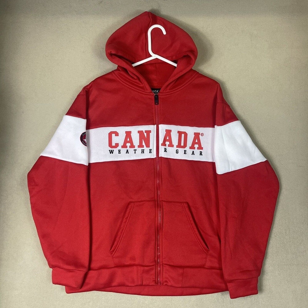 Canada Weather Gear Hoodie Women Extra Large Red White Full Zip Sweatshirt Adult